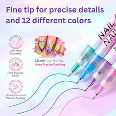 LUMINAILS™ - Σετ 12 στυλό nail art με μύτη 0,5 mm, στεγνώνει σε δευτερόλεπτα, χωρίς λάμπα UV