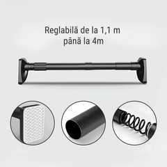 TENSABAR™ - Τηλεσκοπική μπάρα στήριξης 110–400 cm, χωρίς τρύπες, αντοχή έως 170 kg
